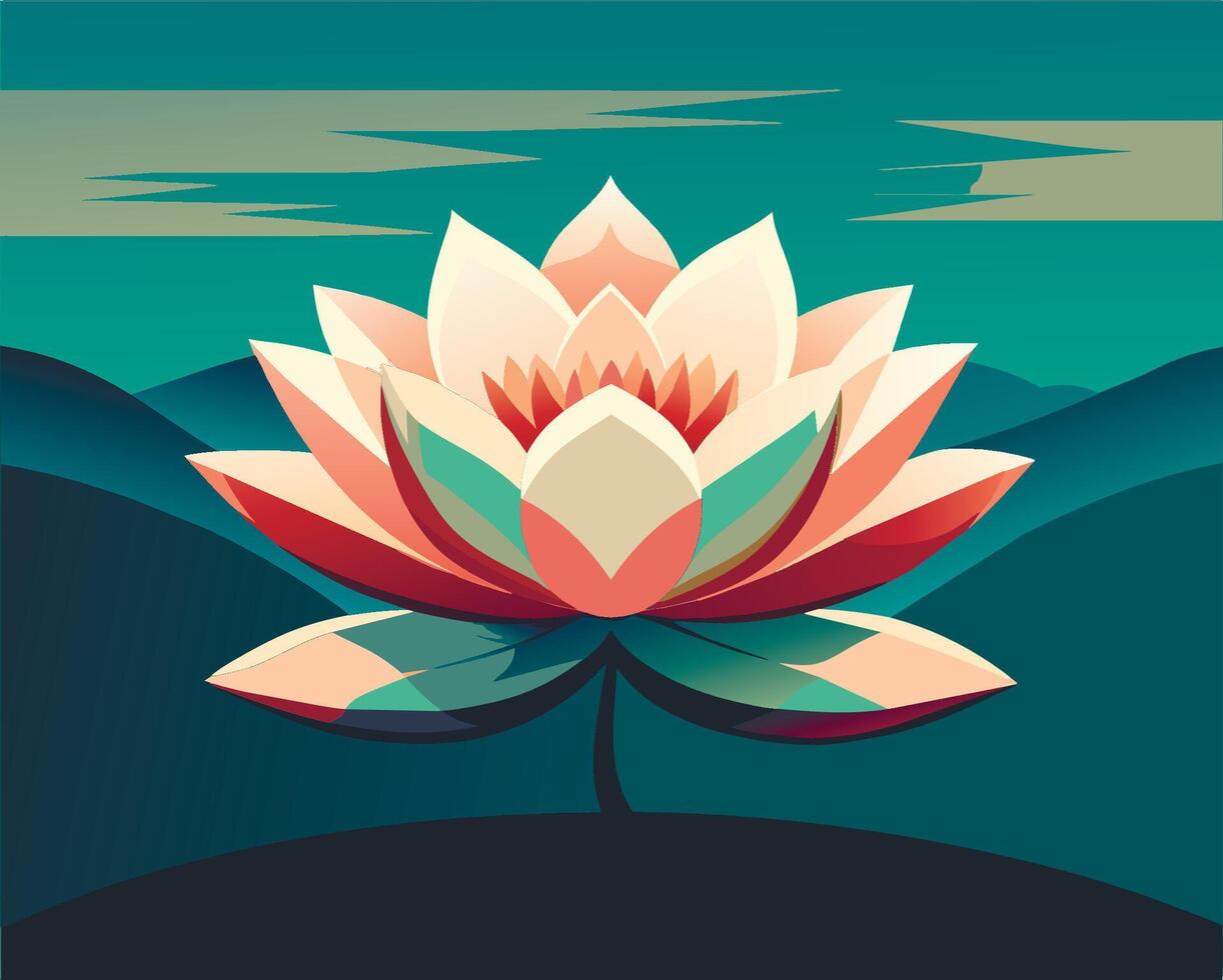 A lotus flower on a hill with mountains in the background vector