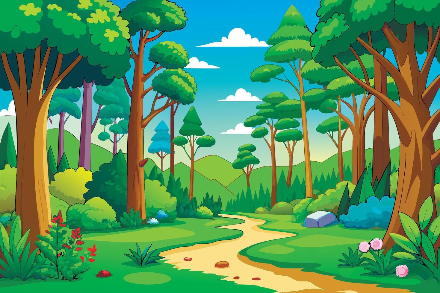 Cartoon forest path in the forest vector