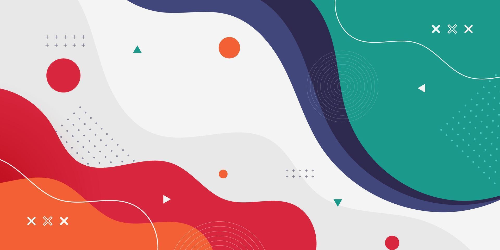 Red, green and orange geometric business banner design. Creative banner design with wave shapes and lines for template. Simple design on white horizontal banner. vector