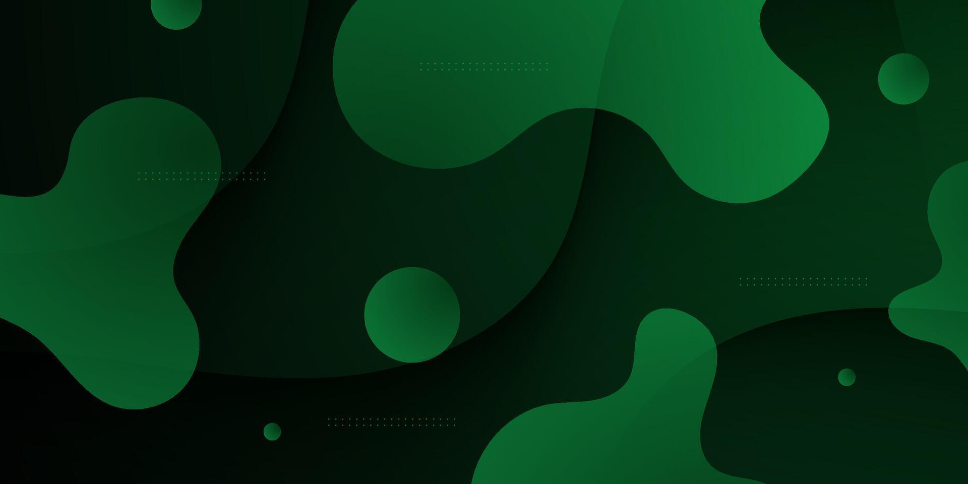 Fluid abstract 3d background with gradient dark green color on background. vector