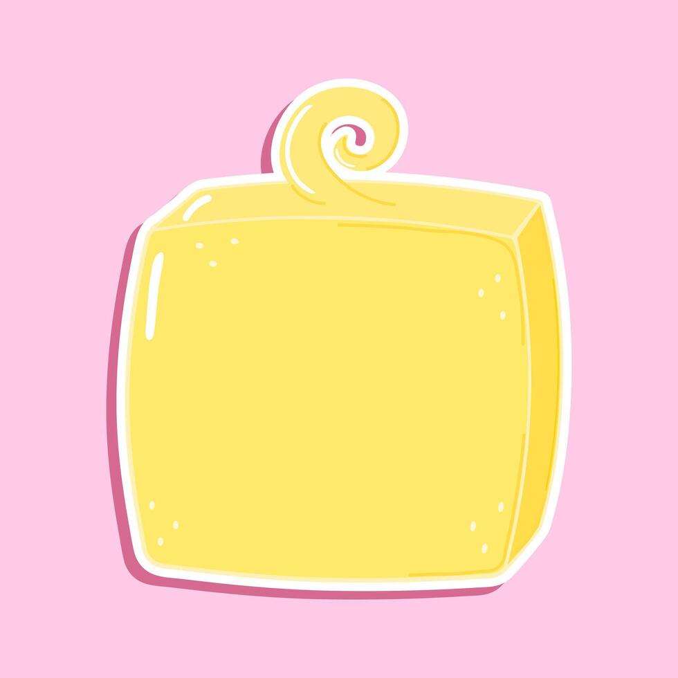 Sticker Butter character. hand drawn cartoon kawaii character illustration icon. Isolated on pink background. Butter character concept vector
