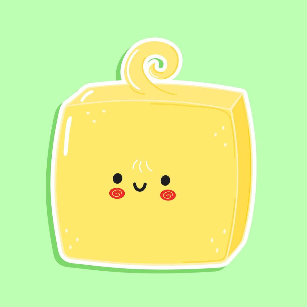 Sticker Butter character. hand drawn cartoon kawaii character illustration icon. Isolated on green background. Butter character concept vector
