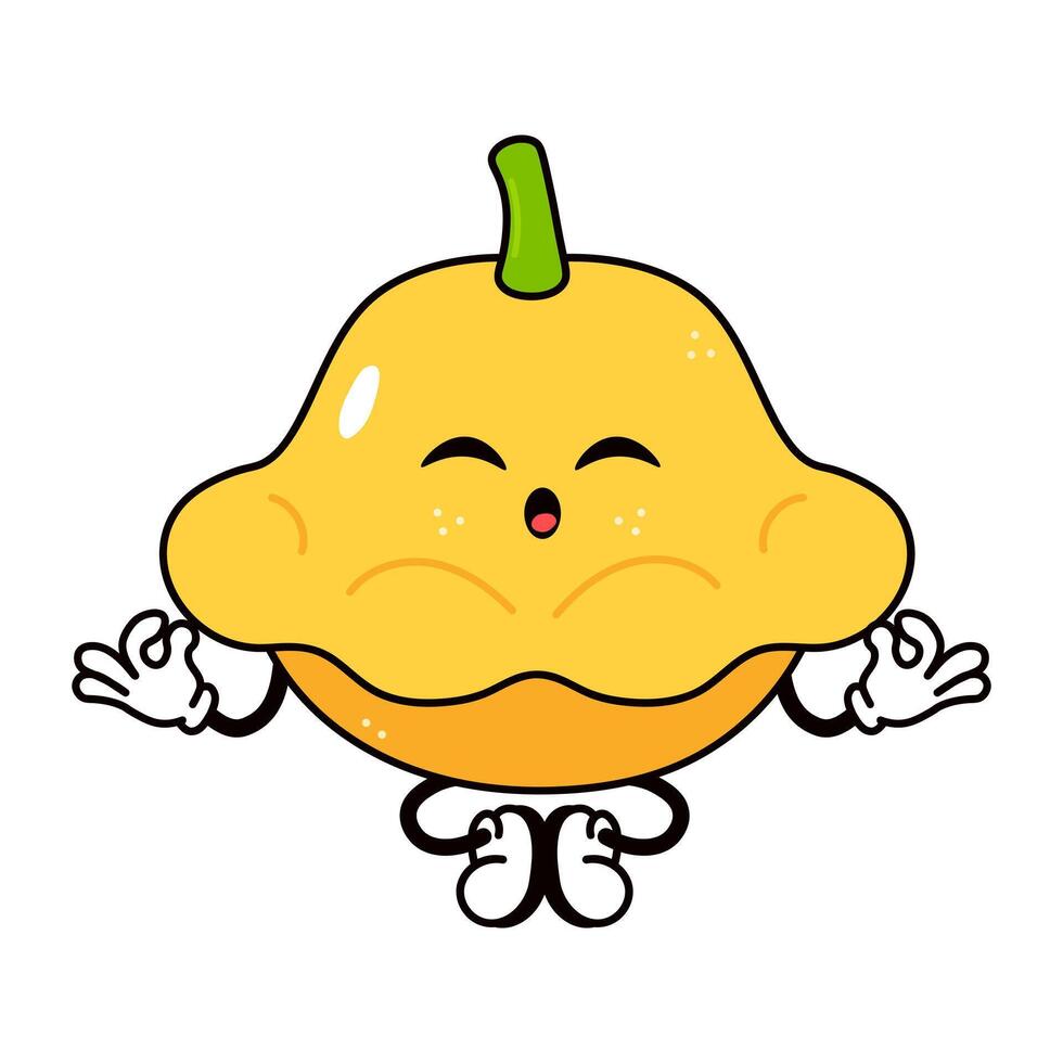 Yellow squash doing yoga character. hand drawn traditional cartoon vintage, retro, kawaii character illustration icon. Isolated on white background. Yellow squash character vector