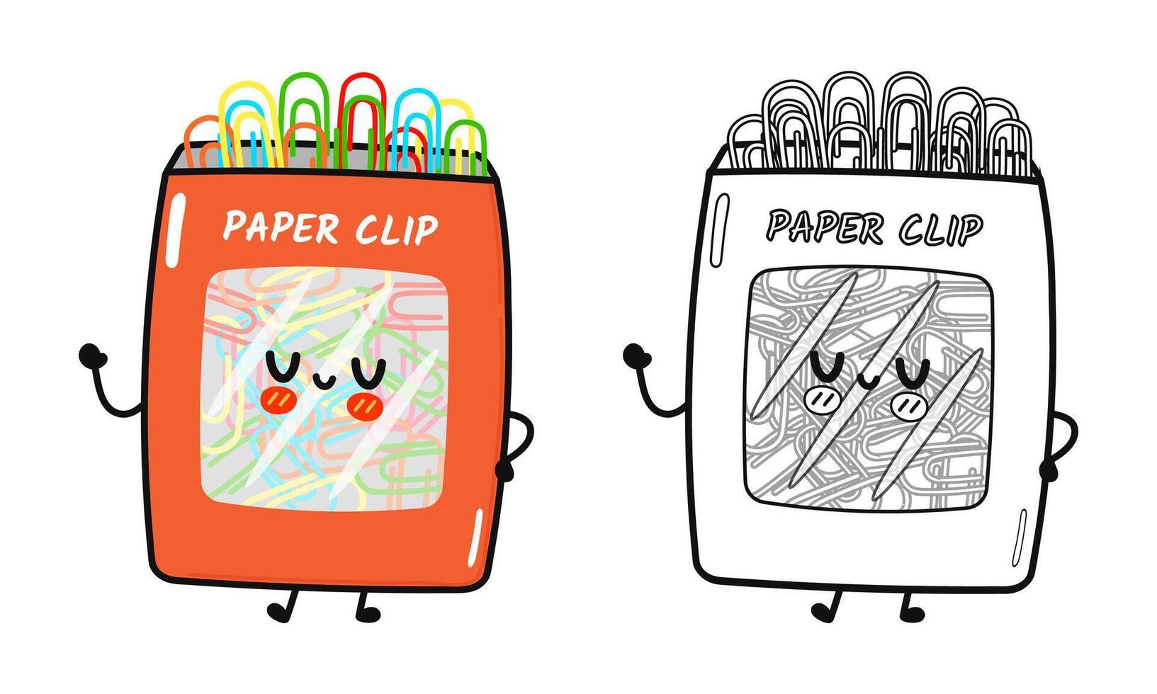 Funny cute happy Paper clip characters bundle set. hand drawn cartoon kawaii character illustration icon. Cute Paper clip. Outline cartoon illustration for coloring book vector