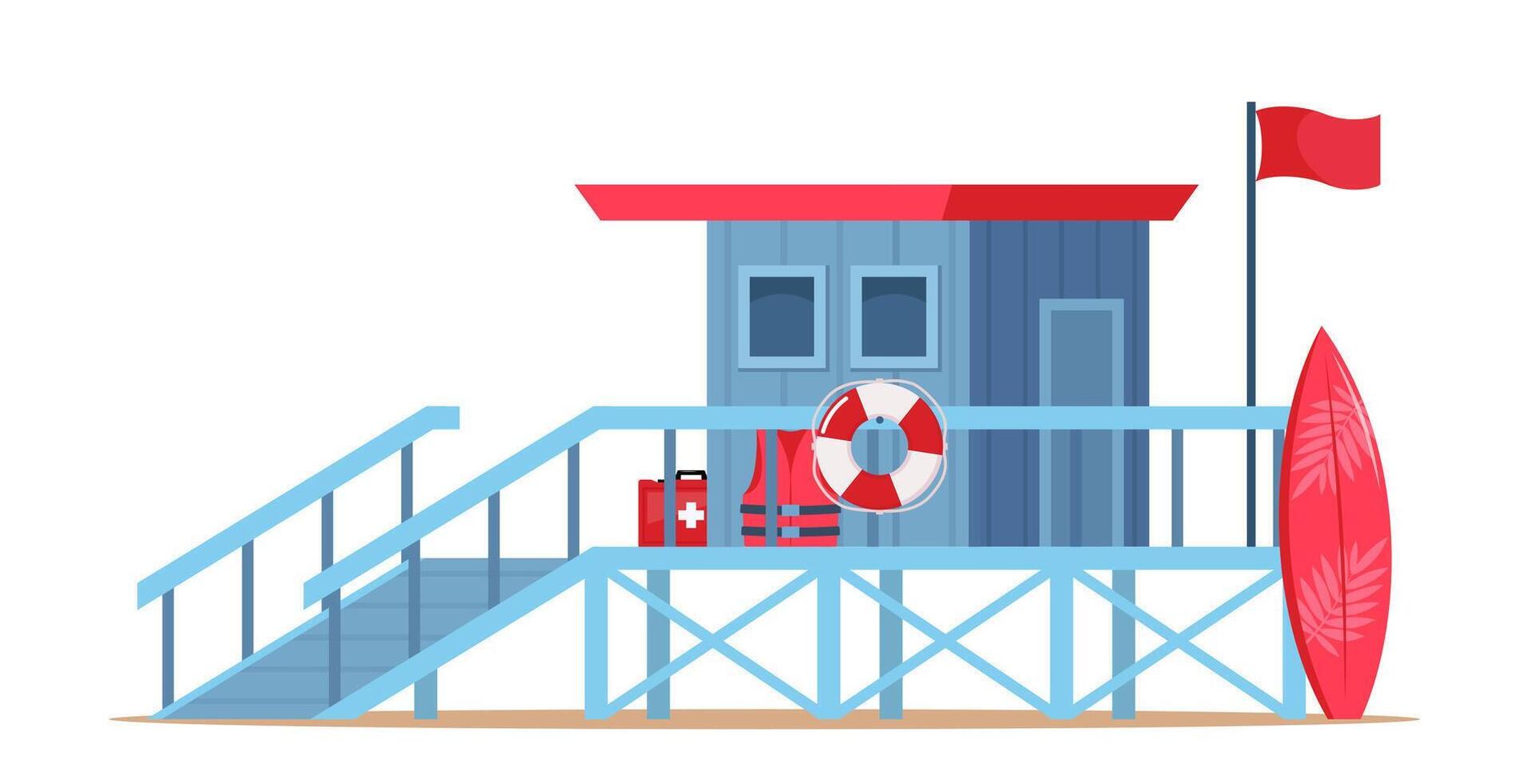 Lifeguard tower on the beach. Coast guard station in modern flat design. illustration. vector