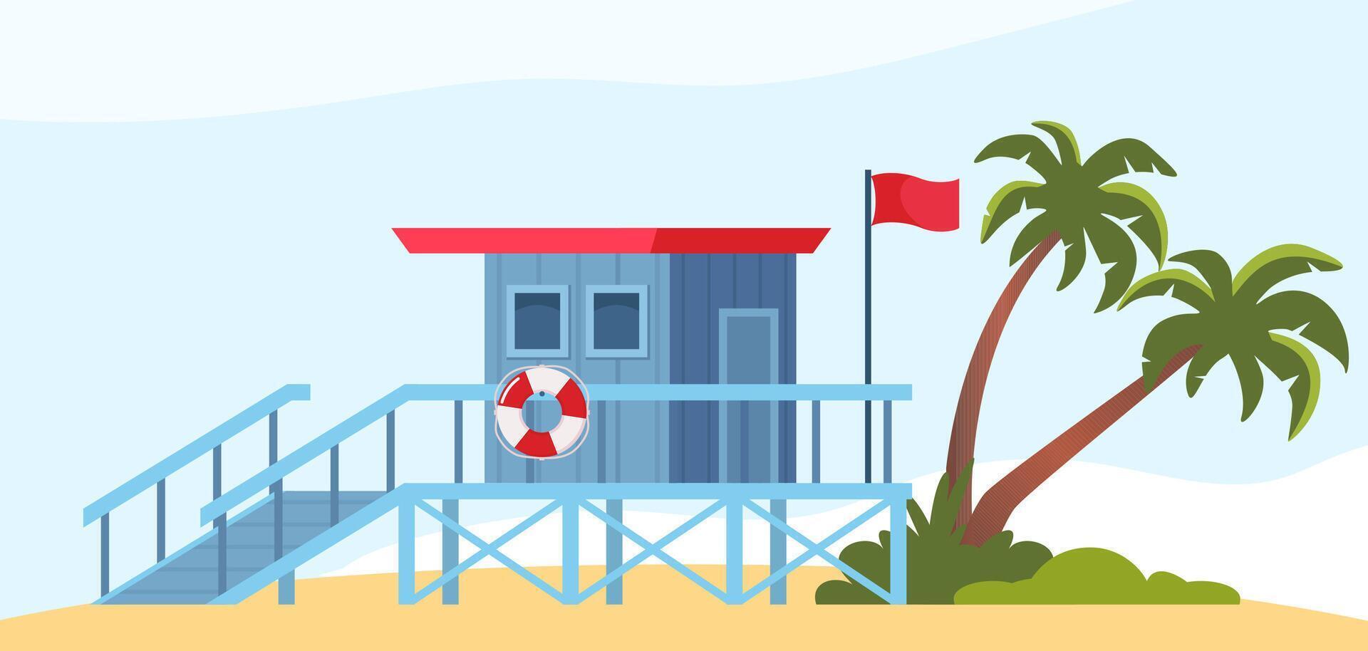 Lifeguard tower on the beach. Coast guard station in modern flat design. illustration. vector