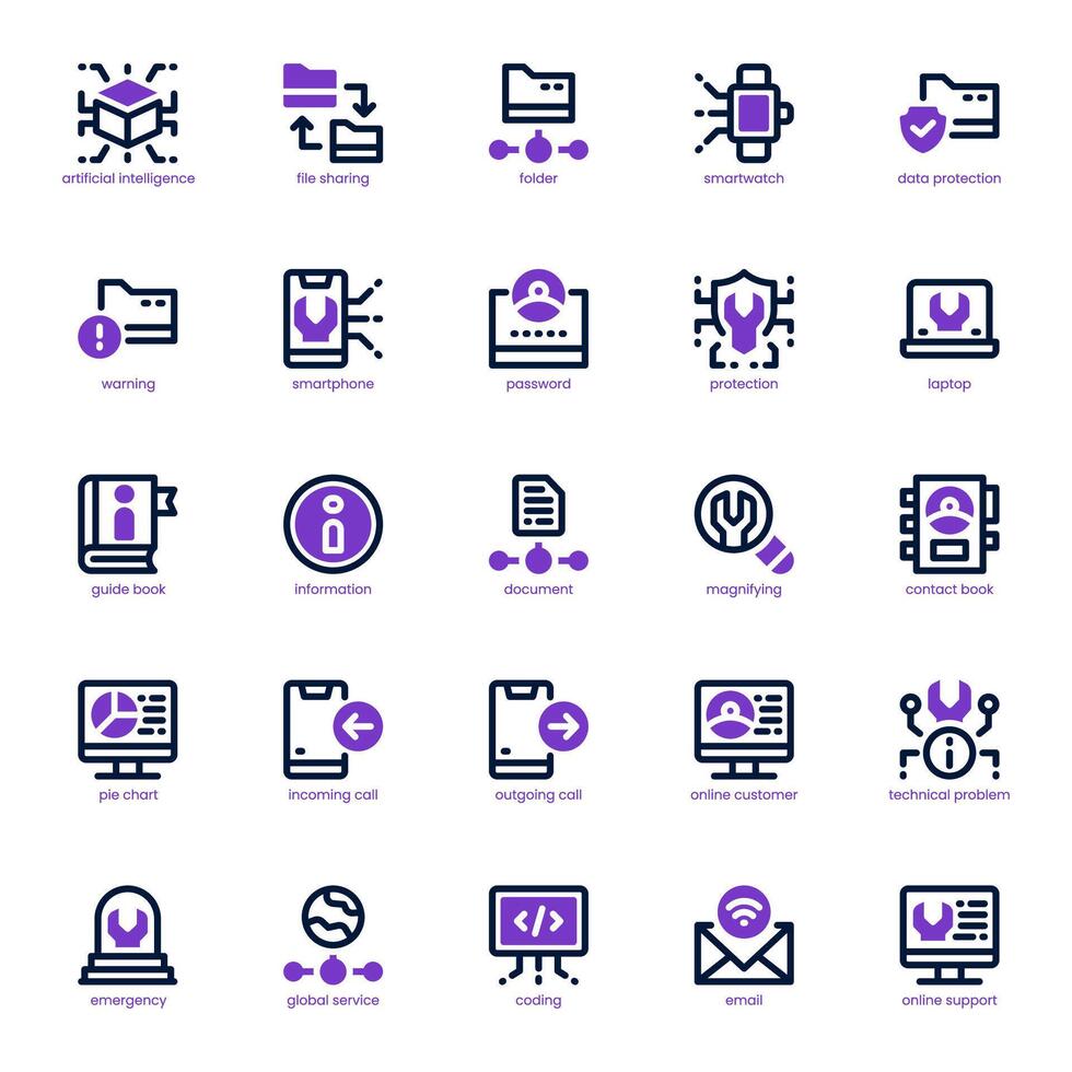Tech Service icon pack for your website, mobile, presentation, and logo design. Tech Service icon dual tone design. graphics illustration and editable stroke. vector