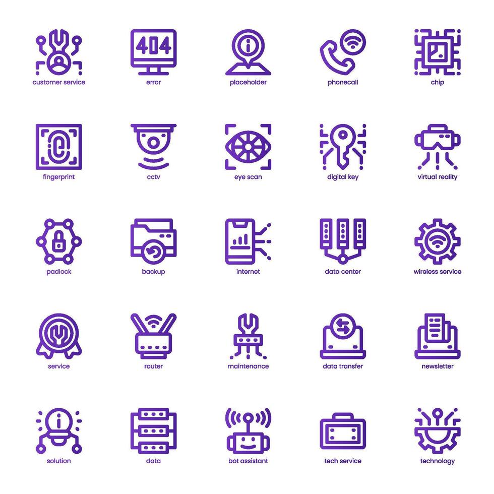 Tech Service icon pack for your website, mobile, presentation, and logo design. Tech Service icon basic line gradient design. graphics illustration and editable stroke. vector