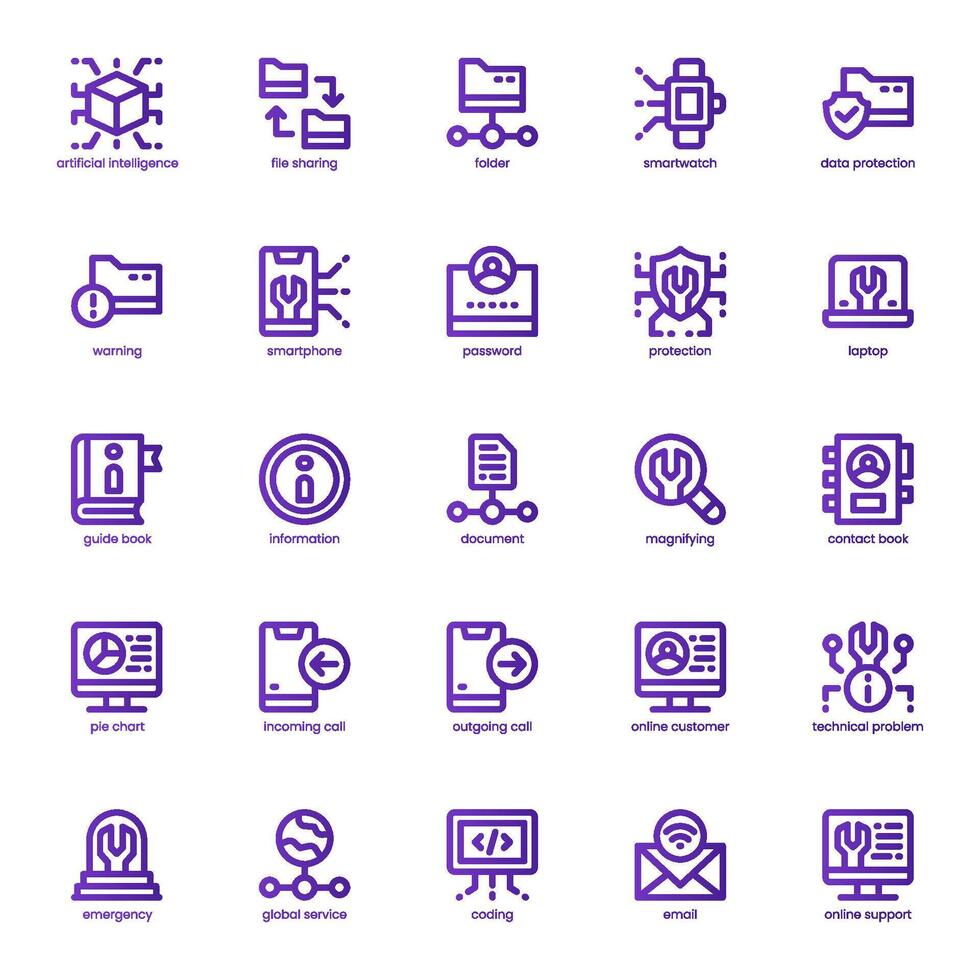 Tech Service icon pack for your website, mobile, presentation, and logo design. Tech Service icon basic line gradient design. graphics illustration and editable stroke. vector