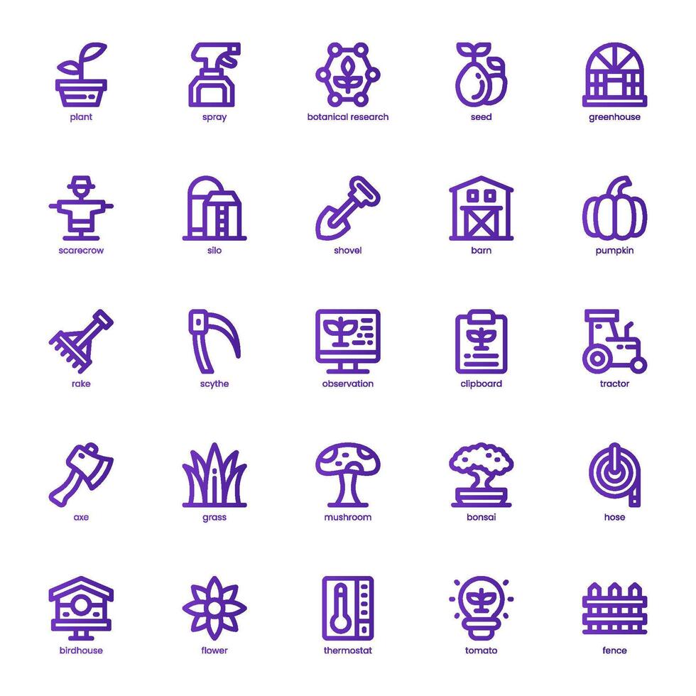 Farming and Botanical icon pack for your website, mobile, presentation, and logo design. Farming and Botanical icon basic line gradient design. graphics illustration and editable stroke. vector