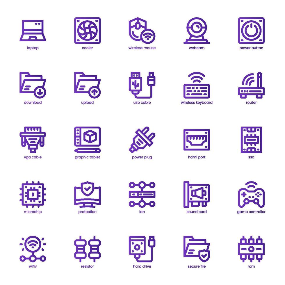 Computer Component icon pack for your website, mobile, presentation, and logo design. Computer Component icon basic line gradient design. graphics illustration and editable stroke. vector