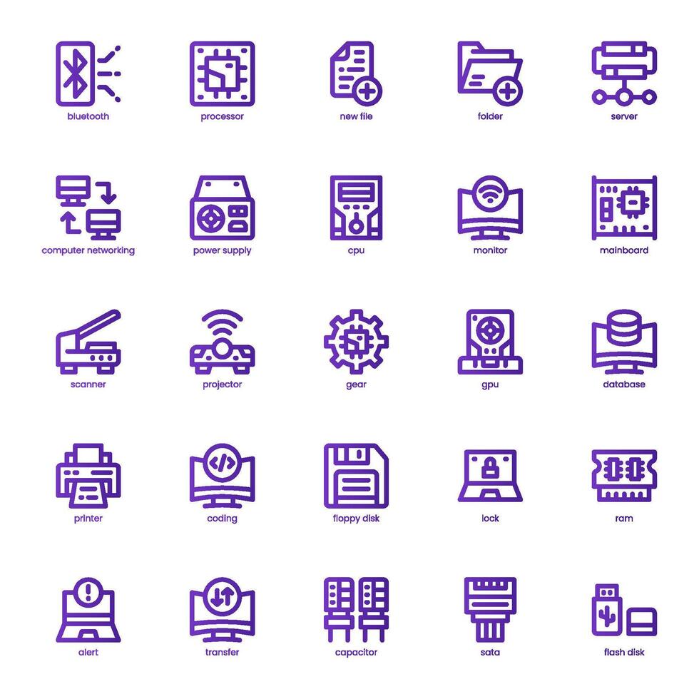 Computer Component icon pack for your website, mobile, presentation, and logo design. Computer Component icon basic line gradient design. graphics illustration and editable stroke. vector