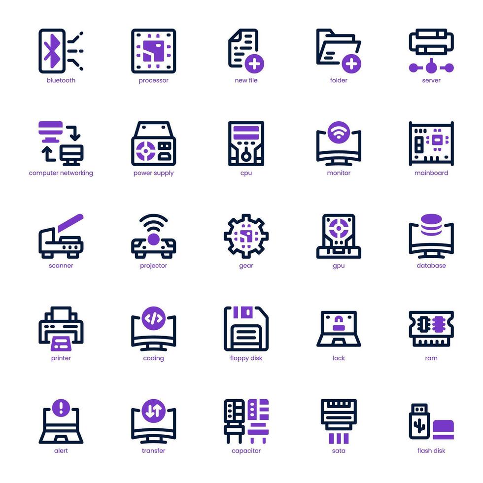 Computer Component icon pack for your website, mobile, presentation, and logo design. Computer Component icon dual tone design. graphics illustration and editable stroke. vector