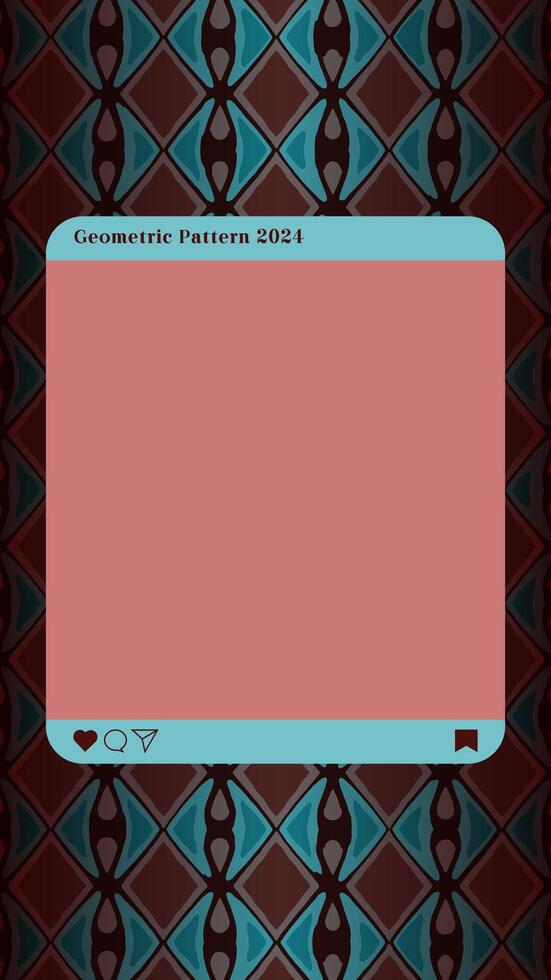 Template of a photo frame collage with an abstract geometric pattern background. Vignette effect. Mint green and muted pink. Social media post. Textile pattern, cultural motifs. Creative, unique ideas vector