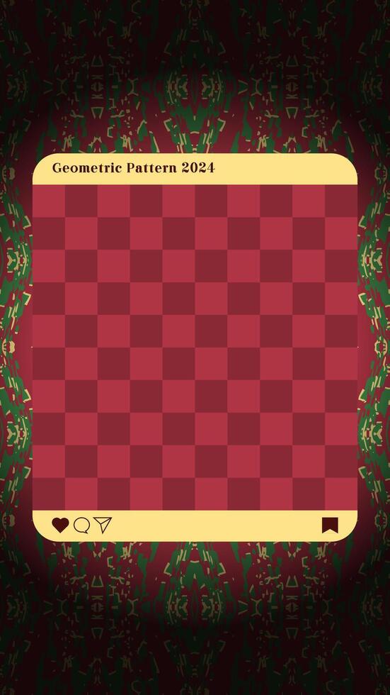 Festive photo collage template. Red background with gold and green accents. Intricate geometric patterns. Christmas color palette. Visually striking frame design. Suitable for holiday-themed projects. vector