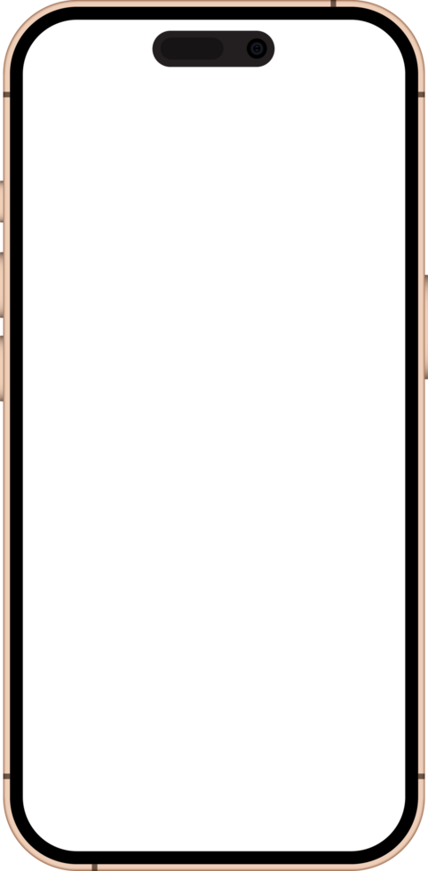 mobile phone 16 mockup front view isolated transparent background. Smartphone or gadget or cellphone cut out screen template. png