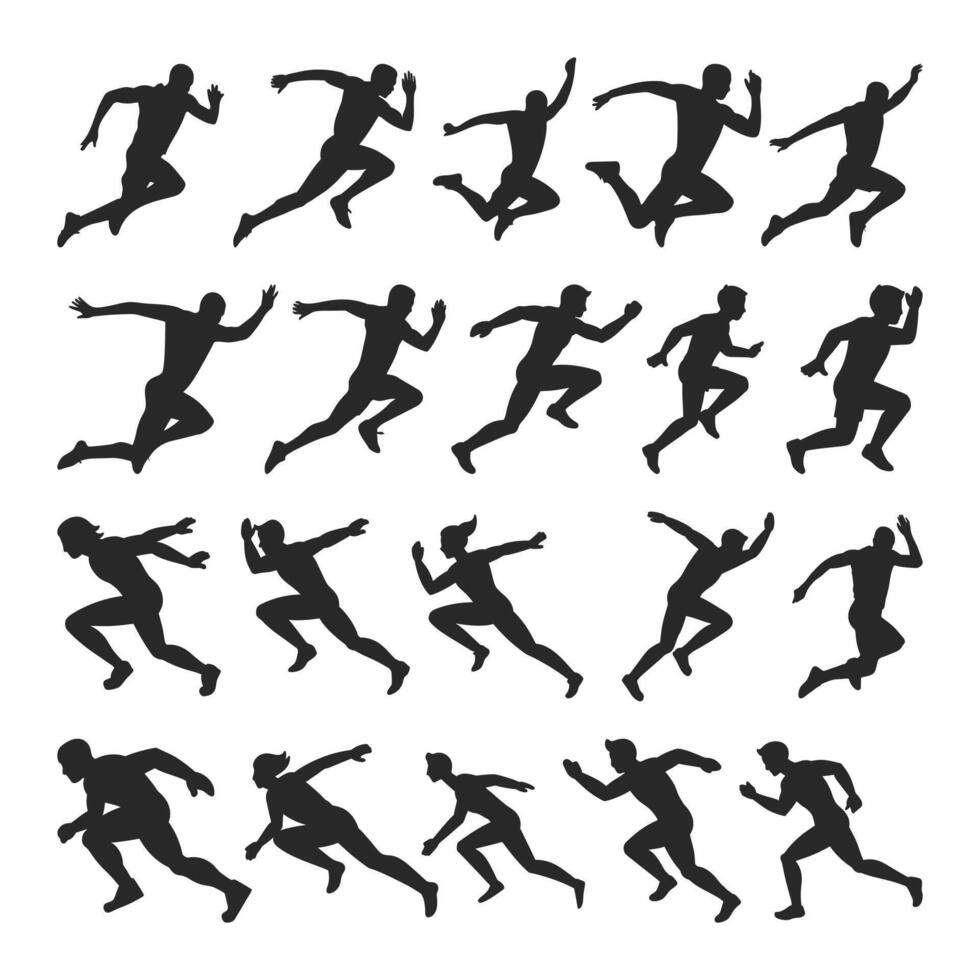 Long Jump set of silhouettes of the triple jump, long jump different, isolated on a white background. vectors illustration.