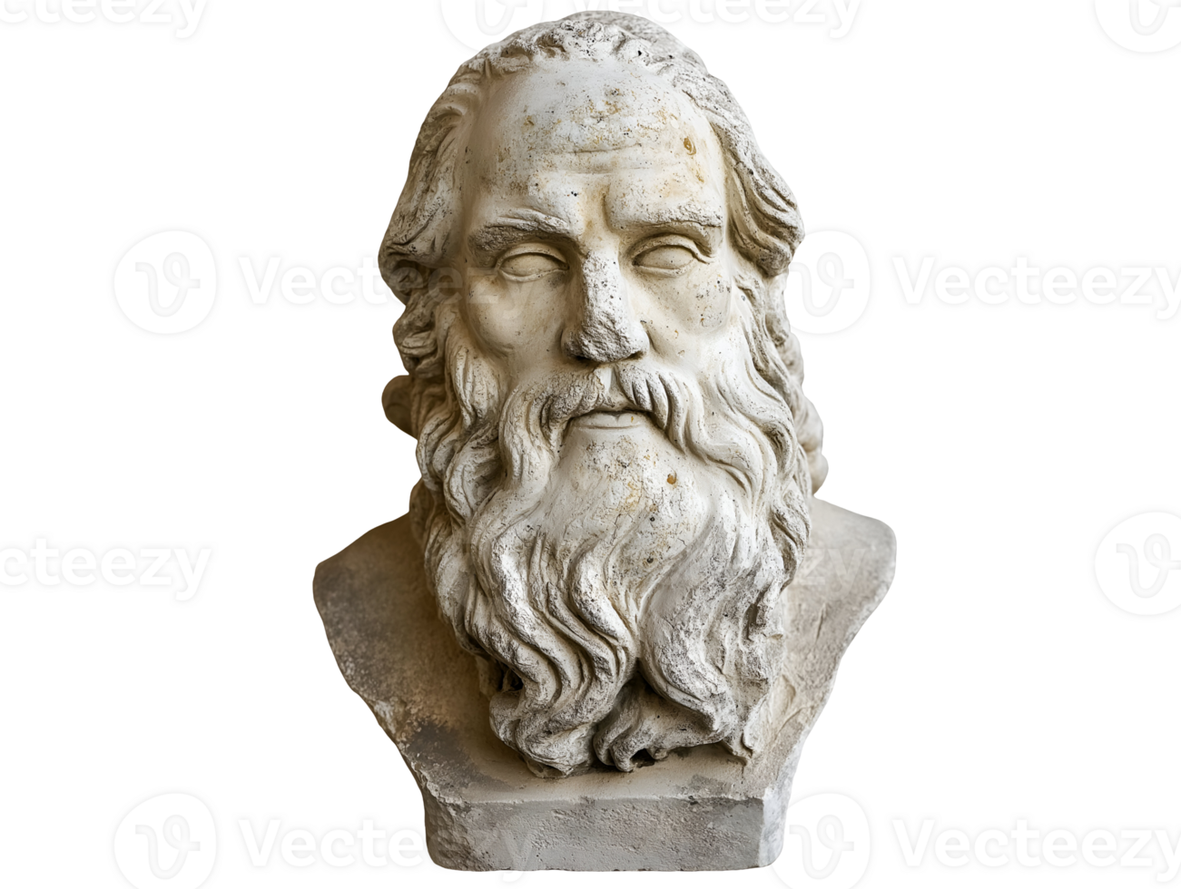 weathered stone bust ancient greek philosopher isolated background long beard png