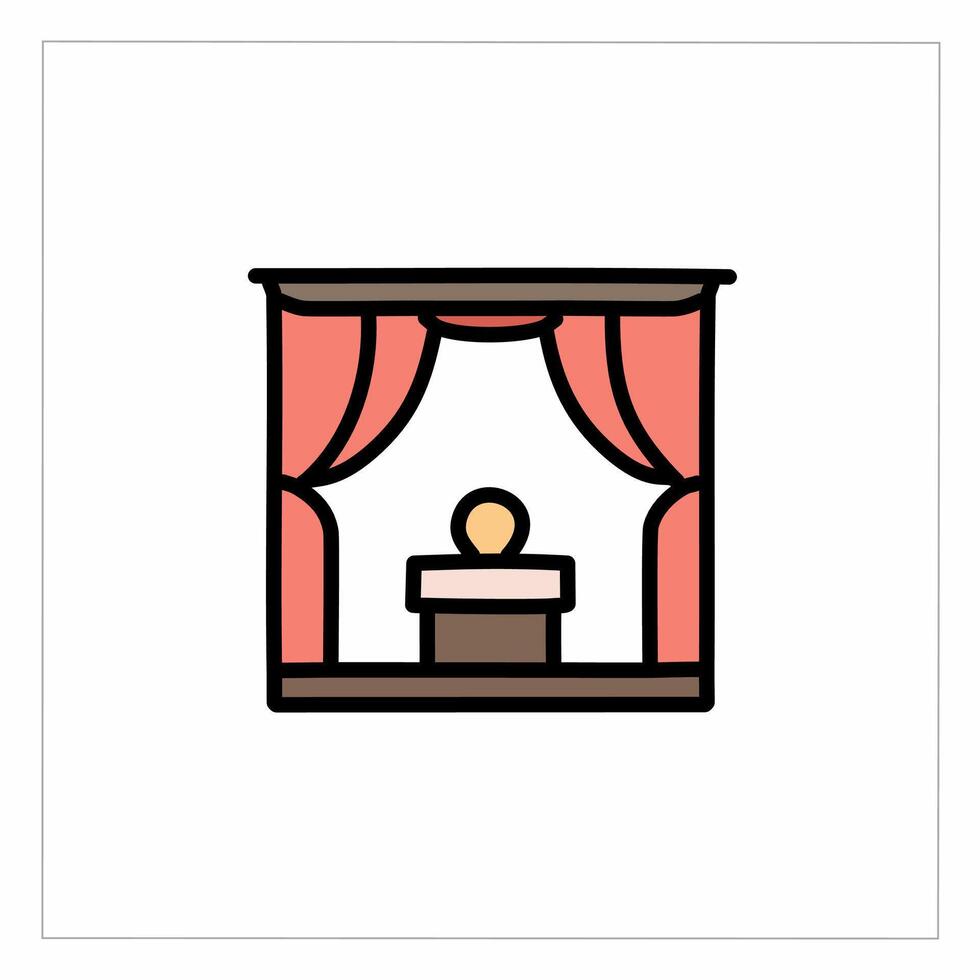 Icon of stage with podium and curtains. Theater, entertainment, theater, opera. Performance concept. vector