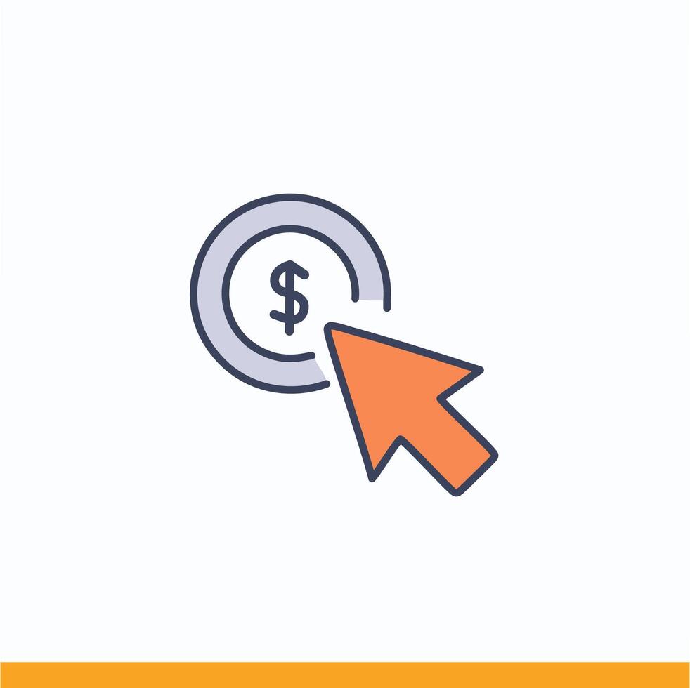 Cursor and dollar sign. Business concept line icon. vector