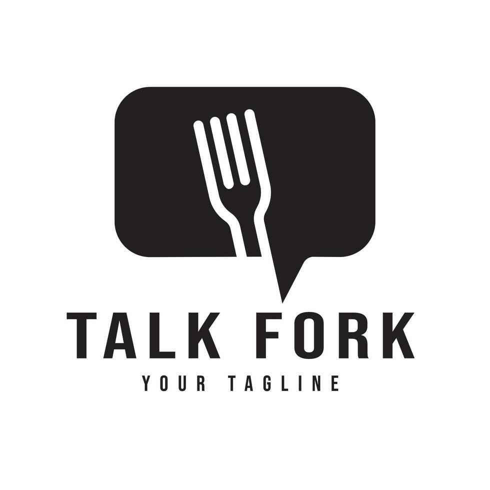 Simple Minimalist Bubble Chat with Fork for Food Cooking Cafe Restaurant or Chef Talk Chat Customer Service Illustration Icon Logo Design vector
