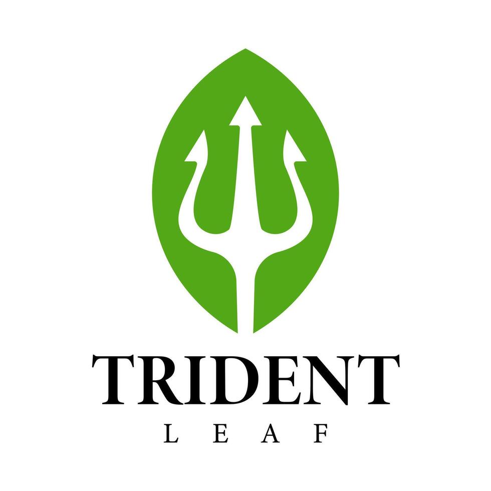 Simple Logo combines the green Leaf shape with the strong trident icon vector