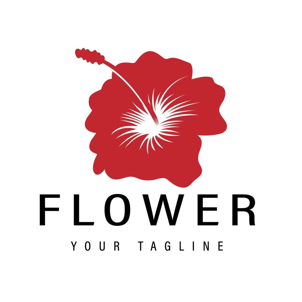 Simple and Elegant Red Minimalist Hawaiian Hibiscus Flower Logo for Nature Based Business or Brand vector