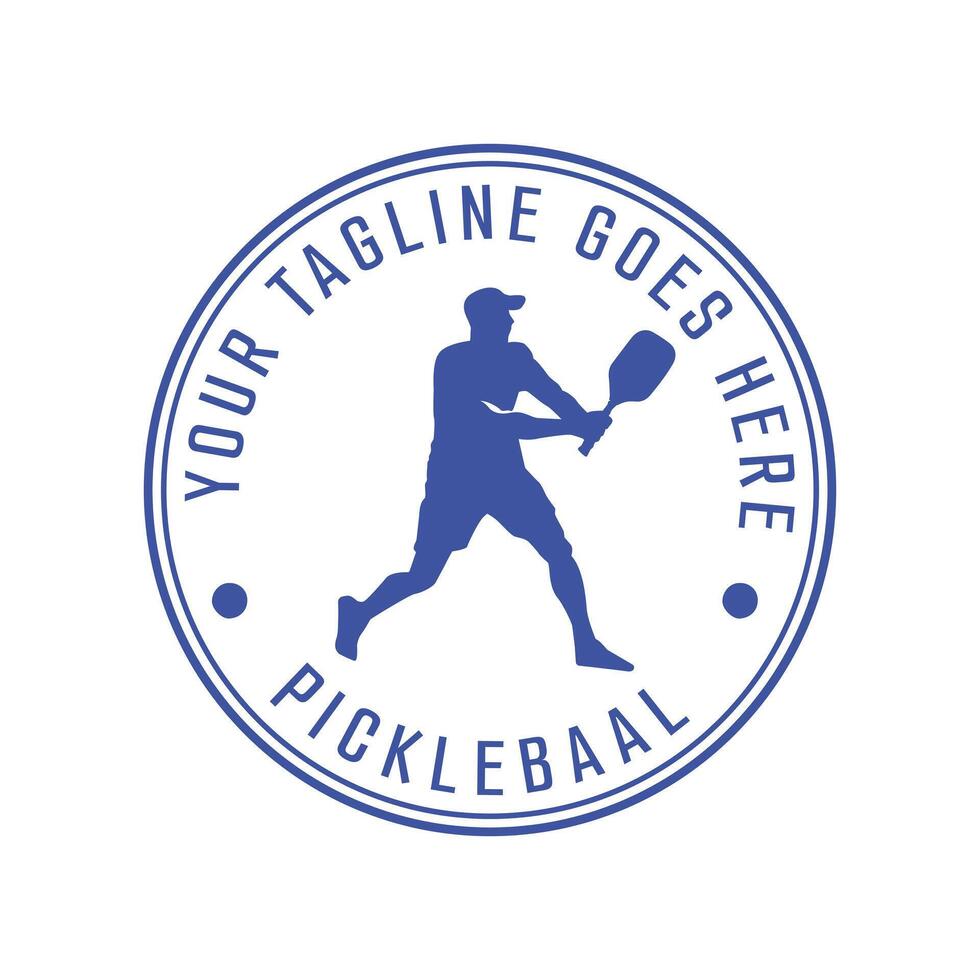 Male Pickle ball Player Silhouette Holding Paddle Stamp Icon Design Template vector