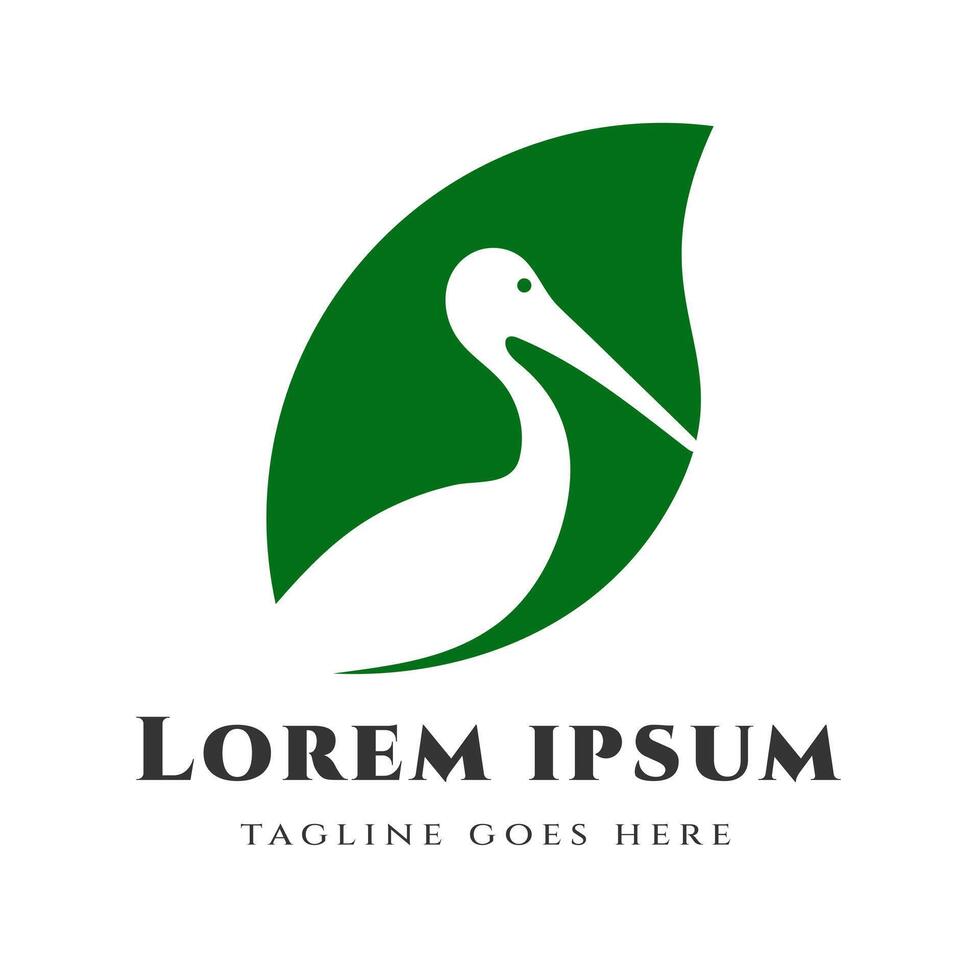 A simple Stork Silhouette illustration with a green leaf shaped background, reflecting the close relationship between nature and wildlife. vector