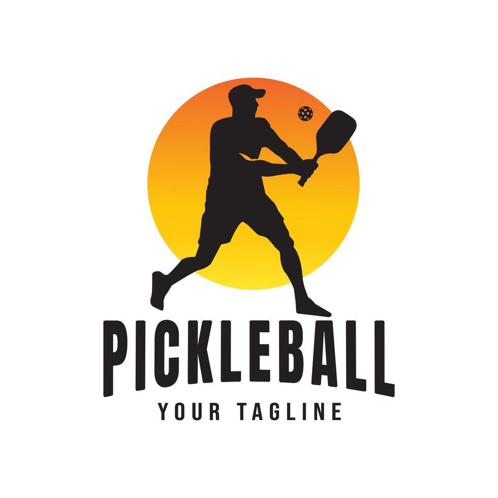Male Pickle ball Player Design Holding Paddle on Sunset Background Illustration vector