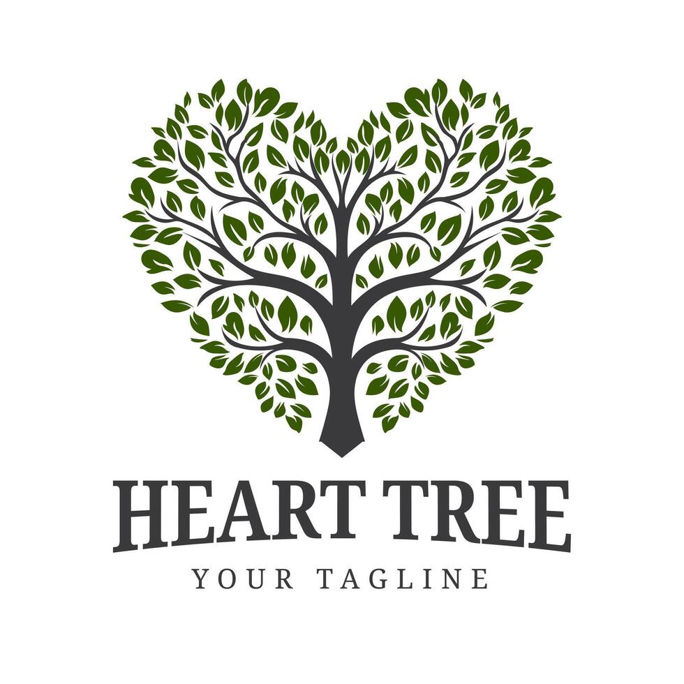 Love Tree Design. Heart Shaped Tree with branches and leaves, symbol of love, Growth and Natural Life Logo Illustration vector