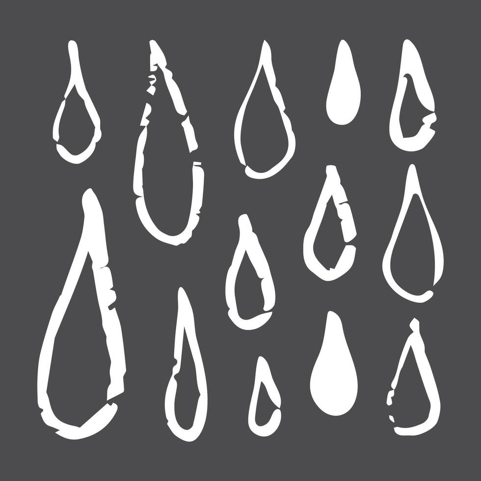 Doodle chalk water drops of different shapes. Hand drawn crayon sketch illustration of droplets or tears. for print, web, mobile and infographics vector