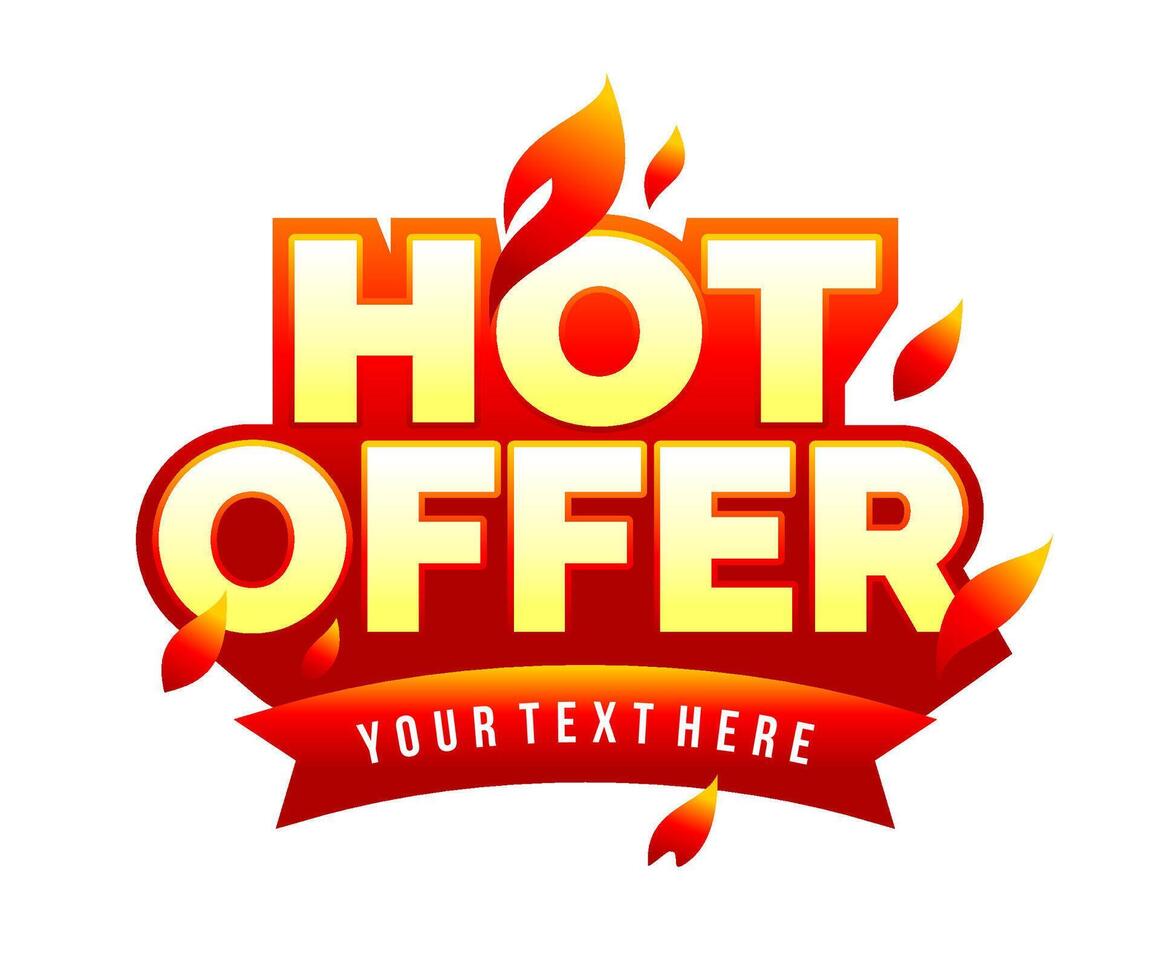 Label hot offer with fire flame in extrude long shadow template design vector