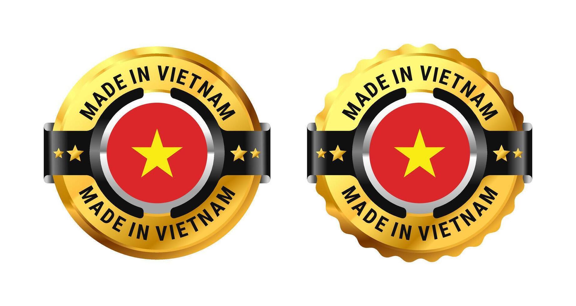 Made in Vietnam logo a gold circle with a picture of a flag in the middle. For icon, label, badge, mark, sign, symbol, etc. Modern and minimalist. Illustration vector