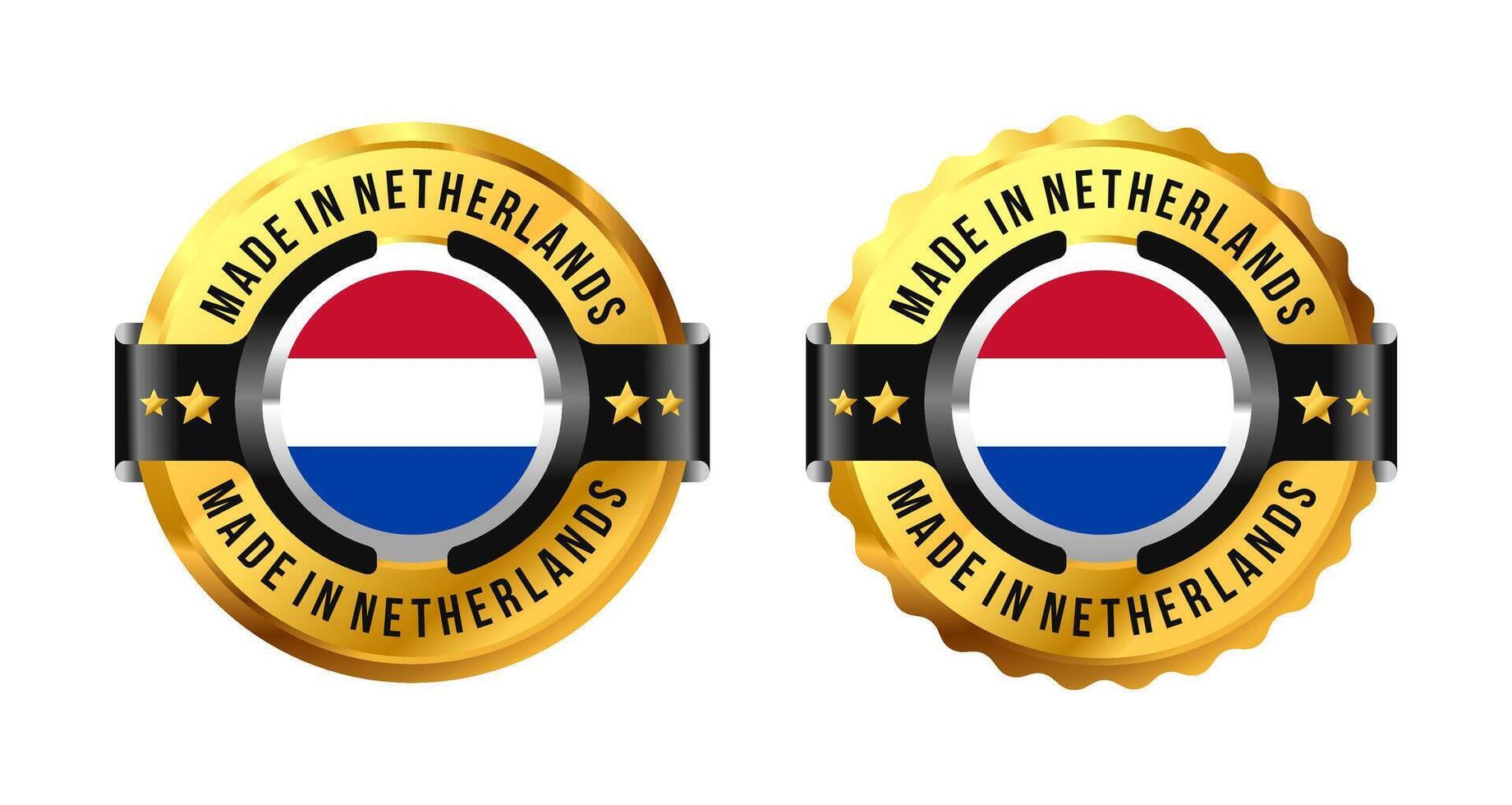 Made in Netherlands or holland logo a gold circle with a picture of a flag in the middle. For icon, label, badge, mark, sign, symbol, etc. Modern and minimalist. Illustration vector