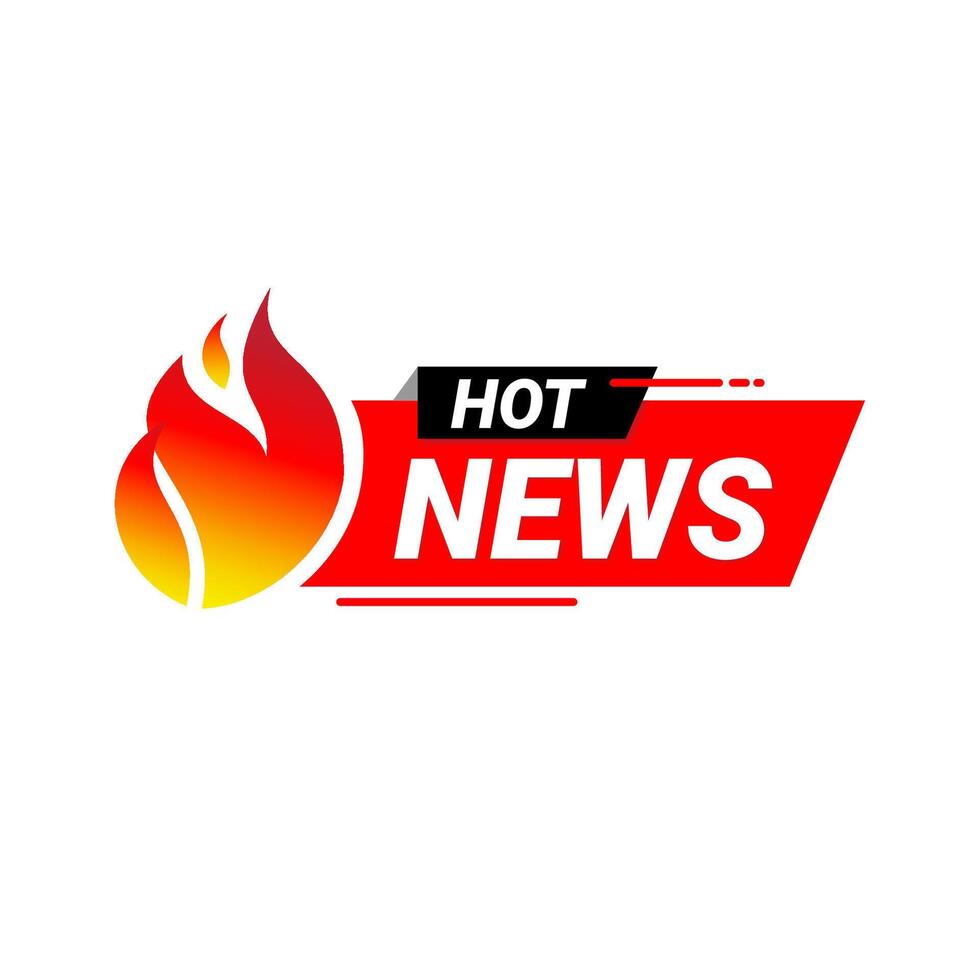 Hot News icon with red fire flame. Headline News Banner isolated in white background. illustration vector