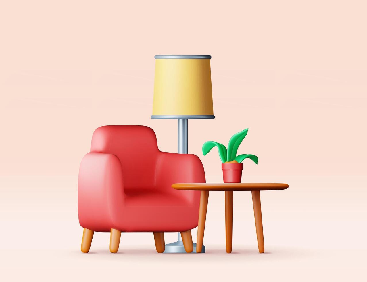 3D armchair with lamp ,plant and table isolated vector