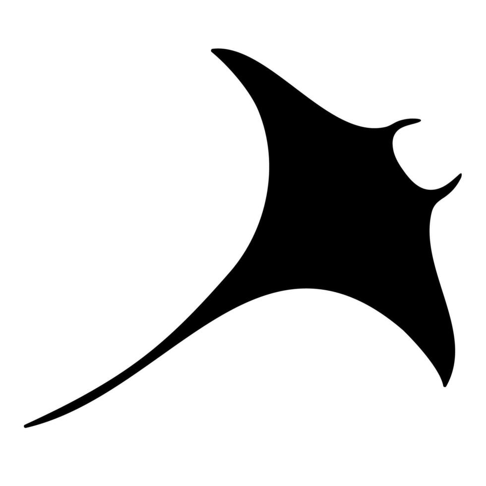 Isolated black silhouette of Stingray. Side view. Marine animal. White background. clipart illustration. vector