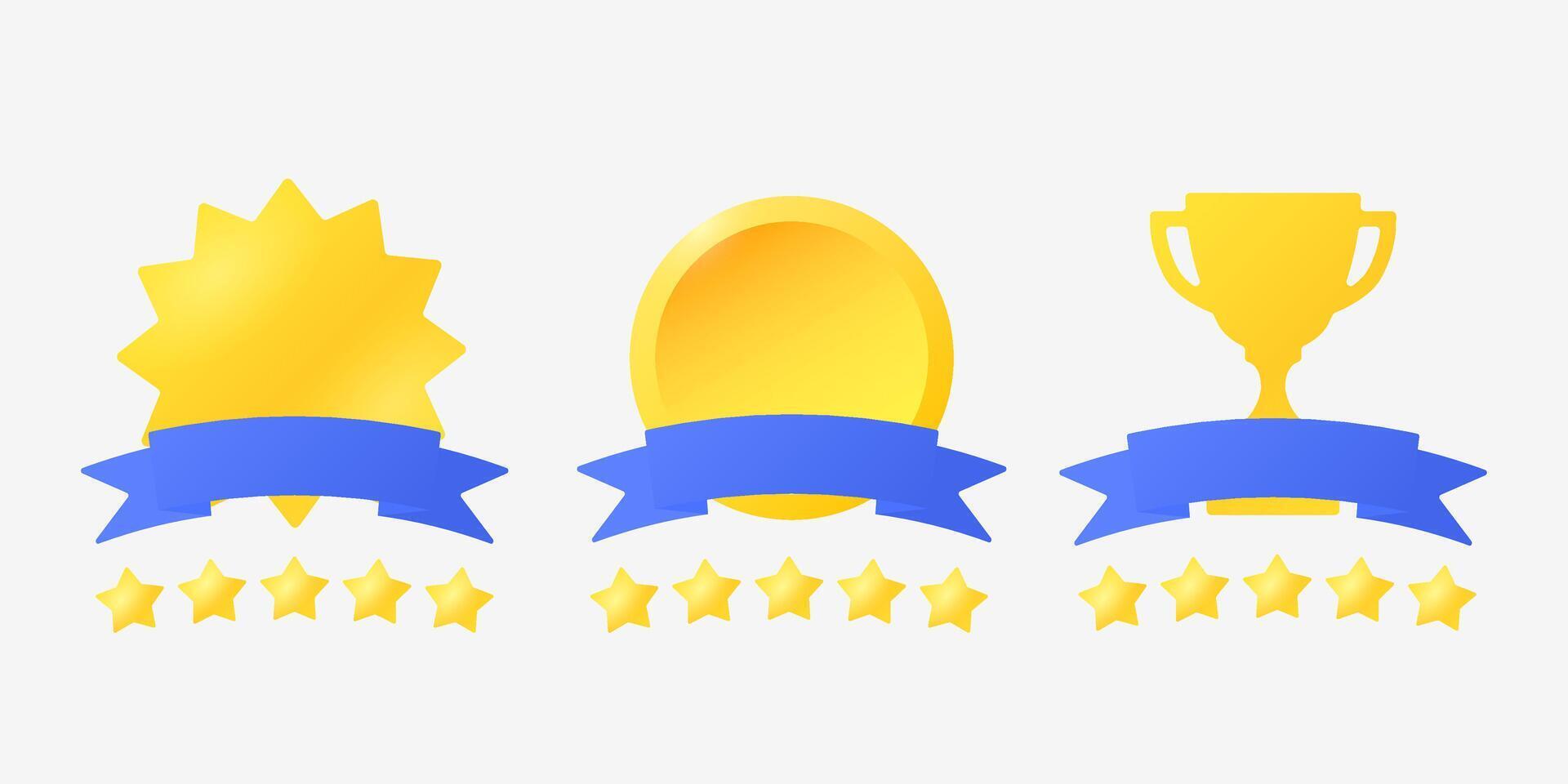 Rating quality stars emblems set. Five Stars. Rating system. Application or feedback site icon. Isolated icon on white background. Infographics. illustration. vector