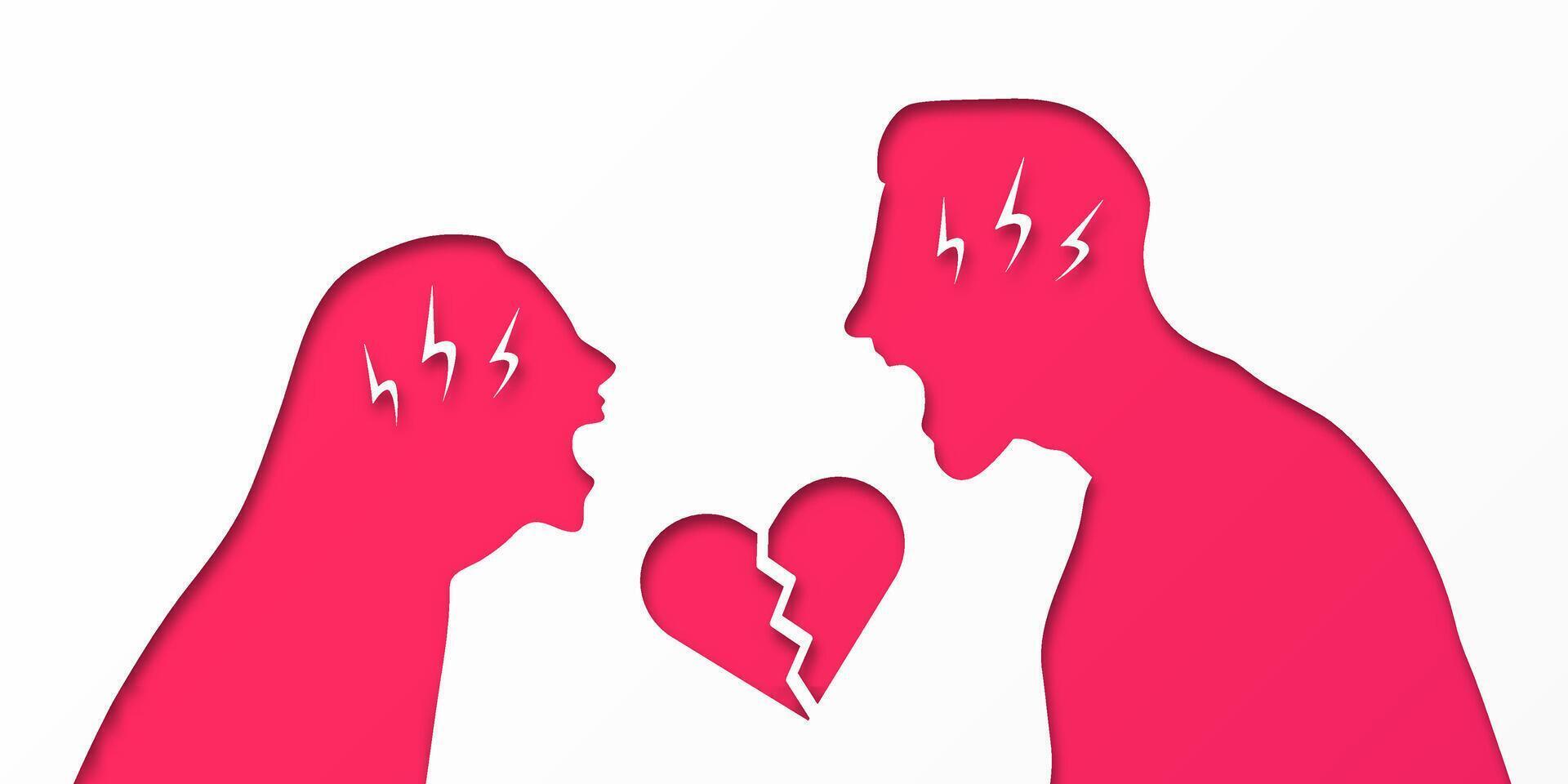 The man and the woman are screaming. Family quarrel. Scream and cry. Relationship problem. Conflicts. Understand the opinion. Treason. Broken love. The concept of a quarrel between loved ones. vector