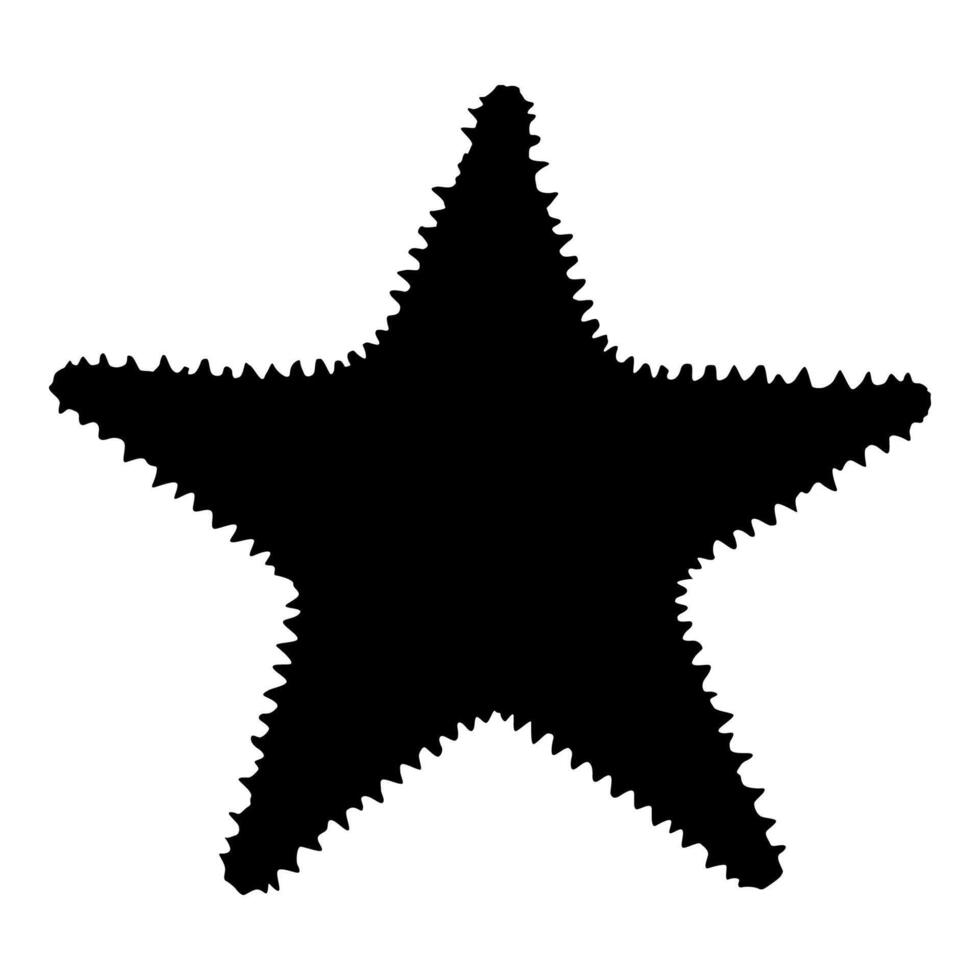 Starfish isolated black silhouette. Side view. Marine animal. White background. illustration clipart. vector