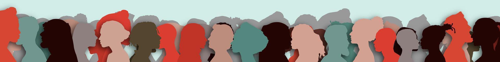 Silhouette profile group of men and women of diverse culture and different countries. Diversity multiethnic people. Racial equality and anti-racism. Coexistence harmony and multicultural community vector