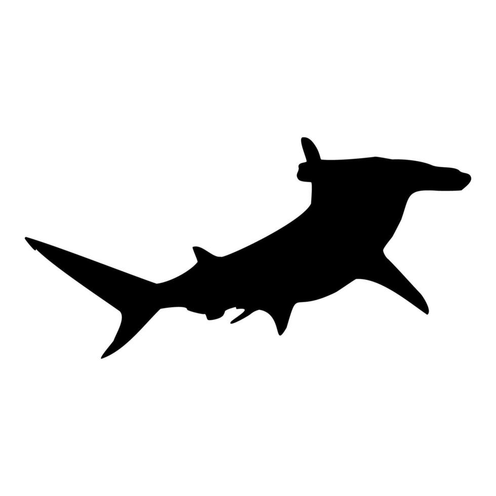 Hammerhead shark isolated black silhouette. Side view. Marine animal. White background. illustration clipart. vector