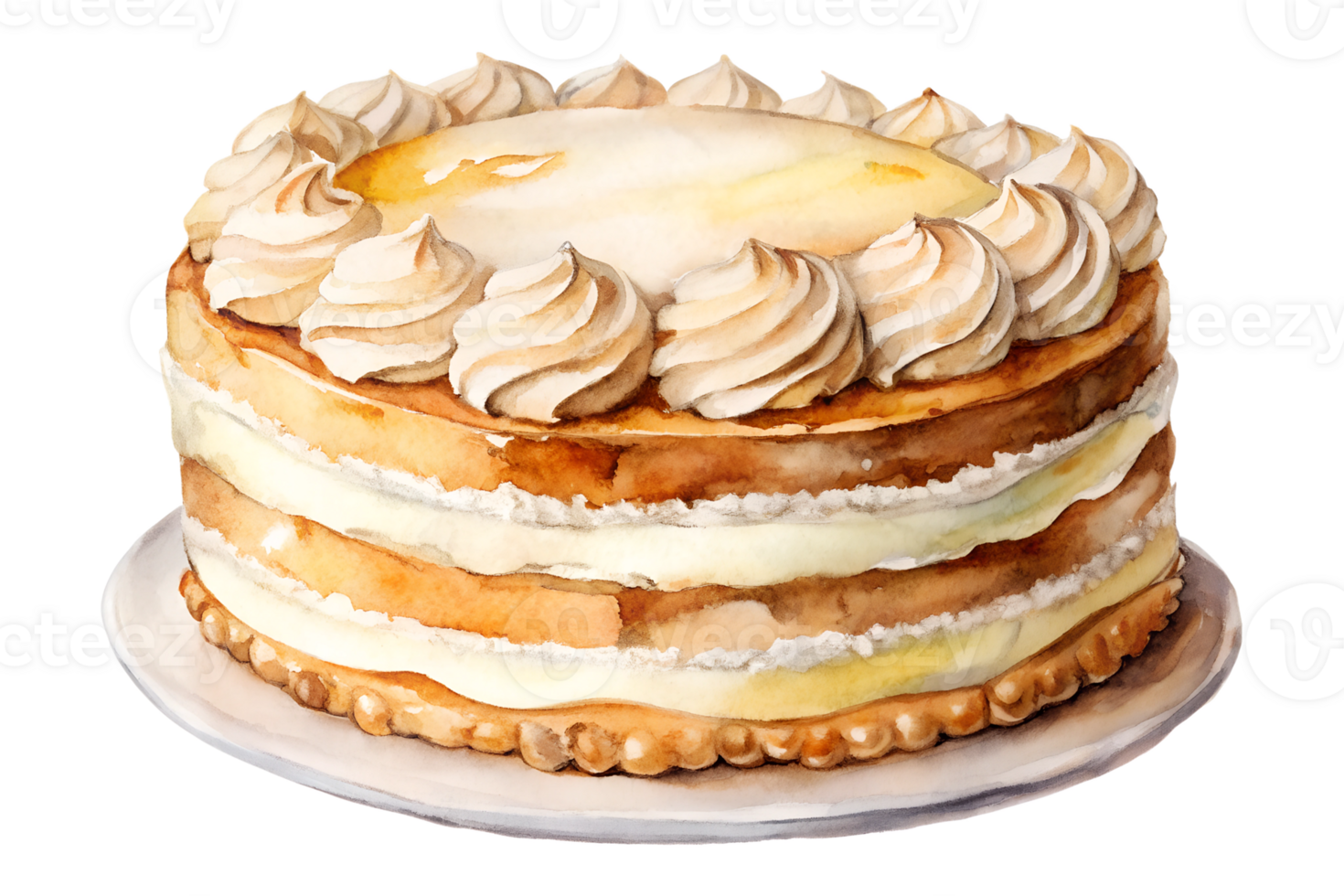 Watercolor hand drawn butter cream cake png