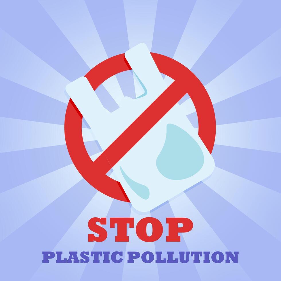 Plastic bag. Prohibition sign. No symbol. Banner. Stop plastic pollution. vector