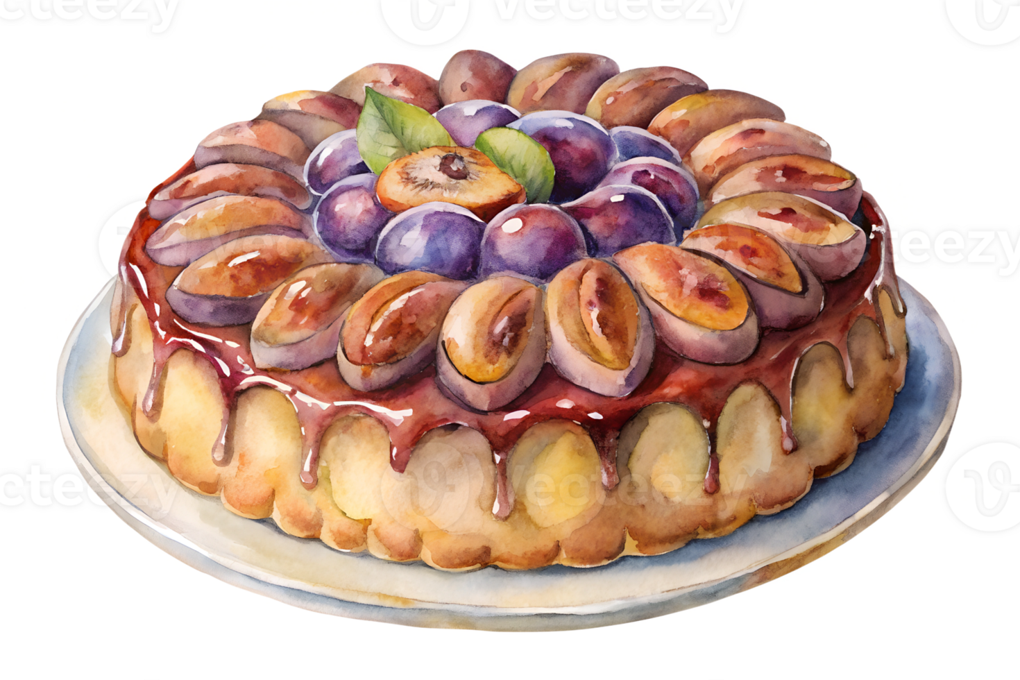 Watercolor hand drawn plum cake png