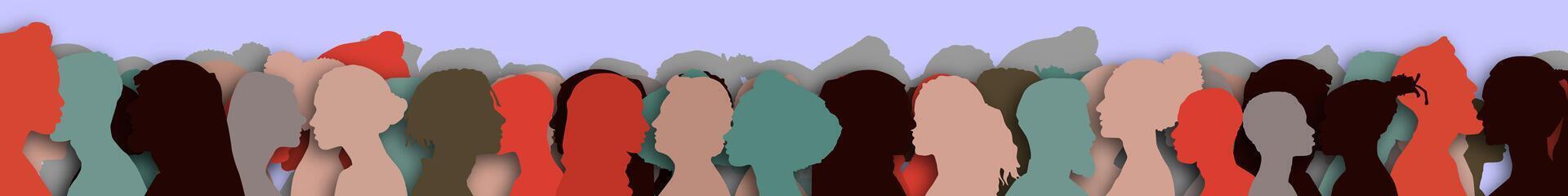 Silhouette profile group of men and women of diverse culture and different countries. Diversity multiethnic people. Racial equality and anti-racism. Coexistence harmony and multicultural community vector