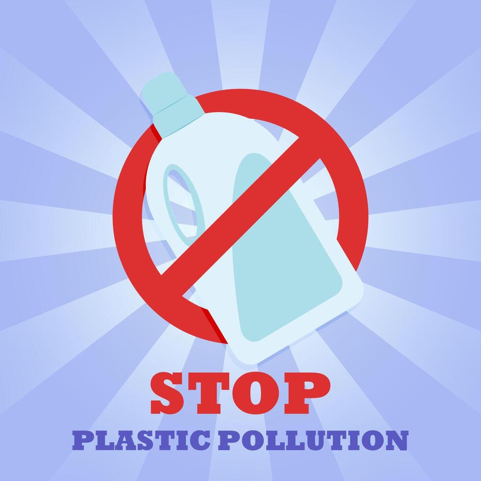 Plastic bottle of detergent. Prohibition sign. No symbol. Banner. Stop plastic pollution. vector