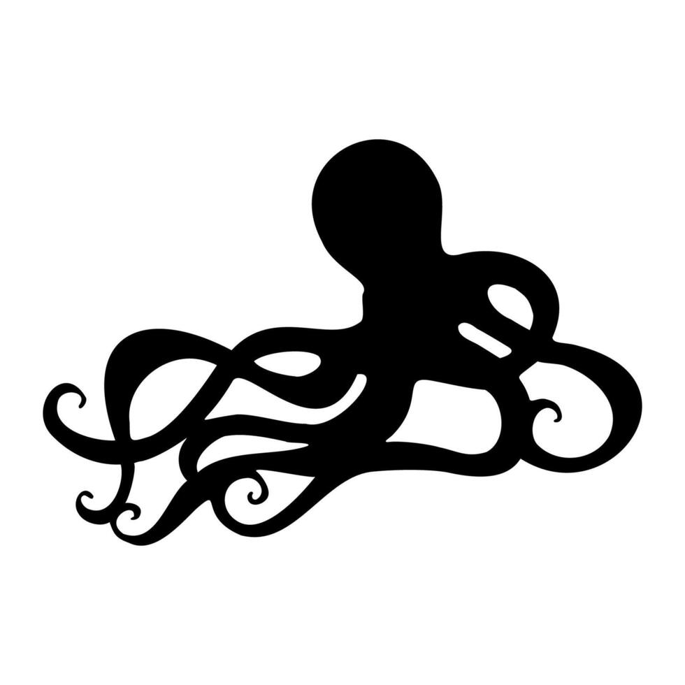 Sea octopus with tentacles. Cuttlefish. Black isolated object on a white background. illustration clipart. vector