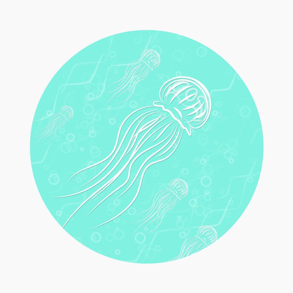 Medusa Jellyfish in a turquoise circle. Marine illustration. Clipart EPS 10 in the form of a ready-made icon. For websites of seafood restaurants. vector